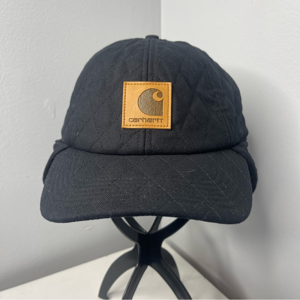 Carhartt Hat Mens Medium/Large Black Canvas Quilted Ear Flaps